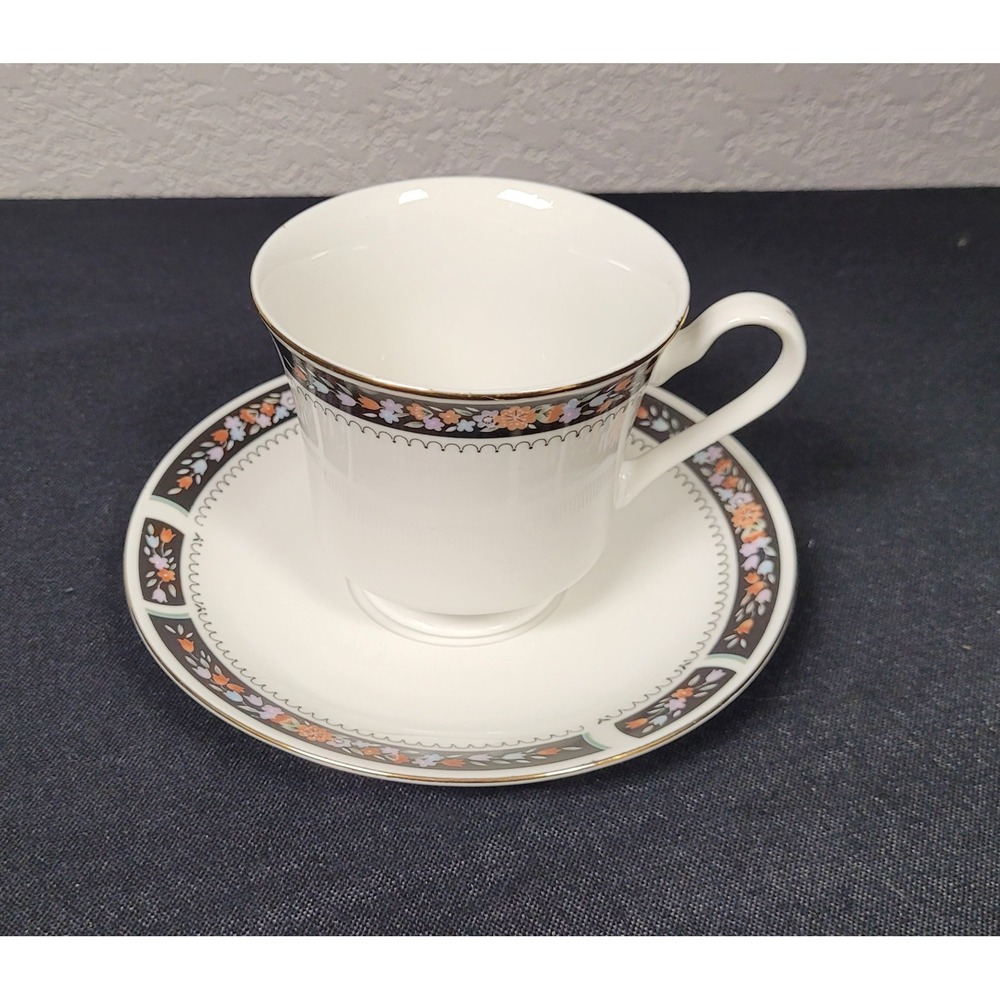 Silverie Fine China (SIV11 Pattern) Cup and Saucer Set Vtg 1980s